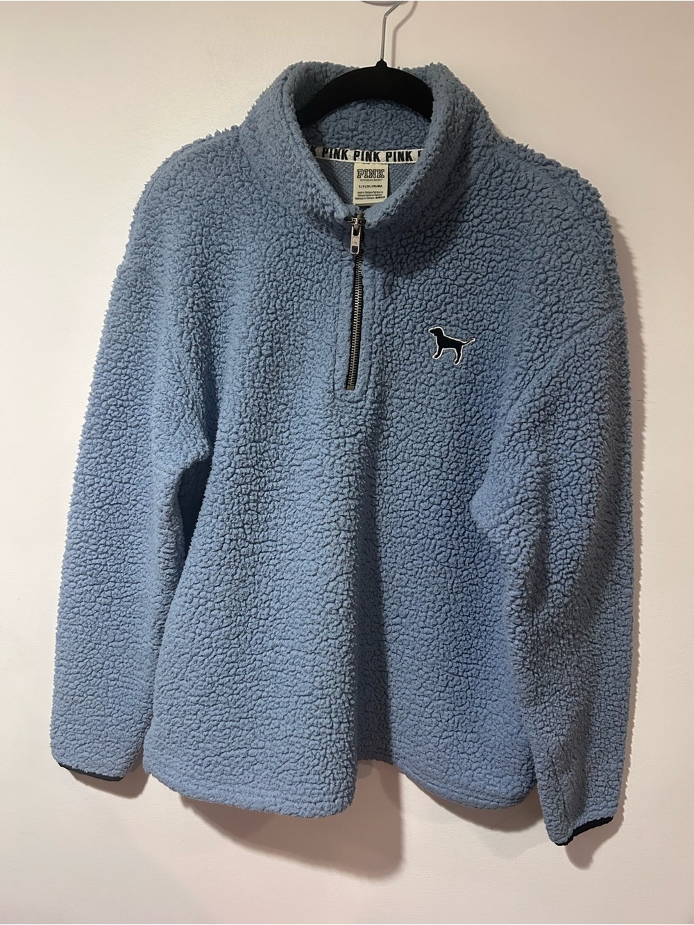 PINK Victoria's Secret Light Blue Sherpa Half-Zip Pullover
